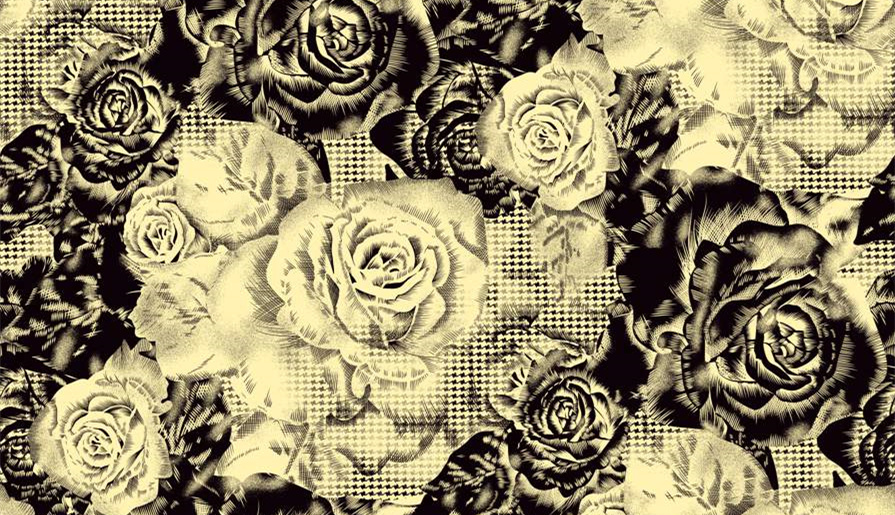 复古玫瑰线条风面料印花素材,适用于服装印花设计与数码印染