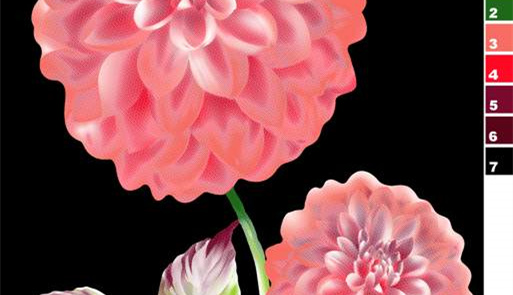 柔美粉黛大丽花面料印花素材,适用于女装衬衫与连衣裙服装印花设计