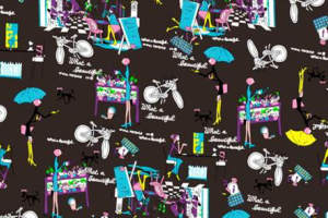 复古插画风面料印花素材，适用于服装印花设计的创意图案