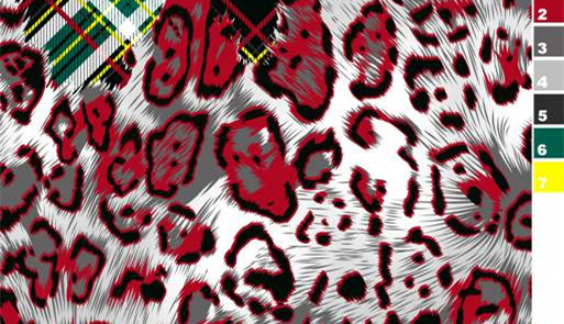 红黑豹纹面料印花素材图,适用于服装印花设计与数码印制