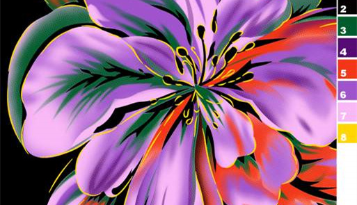 紫红撞色抽象花卉面料印花素材,适用于服装印花设计