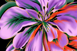 紫红撞色抽象花卉面料印花素材，适用于服装印花设计