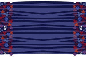 深蓝几何条纹边饰螺旋纹面料印花素材，适用于服装印花设计