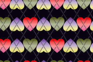 心形渐变菱格面料印花素材，适用于服装印花设计与数码印染