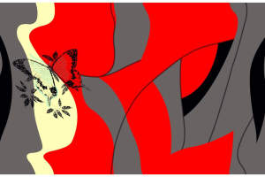 抽象红灰撞色蝴蝶纹面料印花素材，适用于时尚服装印花设计