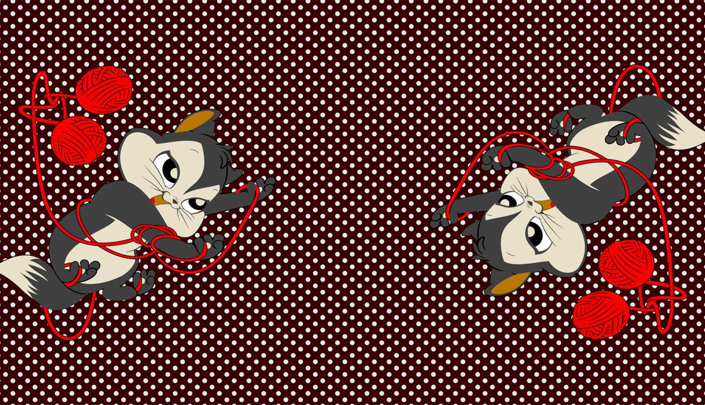 复古波点猫咪玩线团图案——优质服装印花素材图