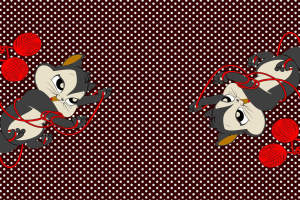 复古波点猫咪玩线团图案——优质服装印花素材图