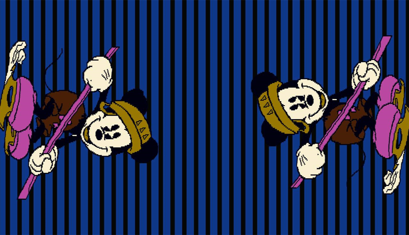 复古像素风米奇主题面料印花素材,适用于潮牌服装印花设计