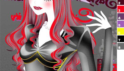 红黑撞色波浪卷发女郎面料印花素材,适用于服装印花设计