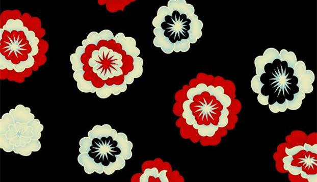 经典红白黑三色花卉面料印花素材,适用于服装印花设计