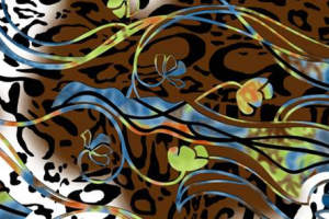 抽象流线花卉与豹纹融合的服装印花素材，适用于时尚女装面料印花设计