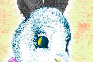 手绘风兔子头像面料印花素材，适用于儿童服装印花设计