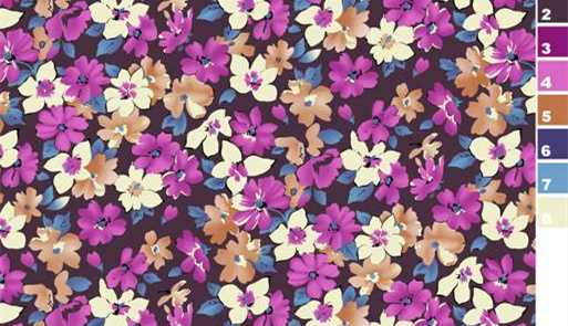 复古紫调小碎花面料印花素材,适用于女装衬衫与连衣裙服装印花设计