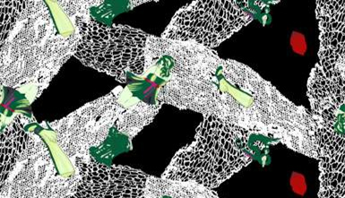 抽象网状结构绿色植物印花面料素材,适用于服装印花设计