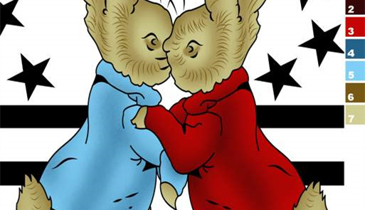 可爱小熊亲吻图案面料印花素材,适用于儿童服装印花设计