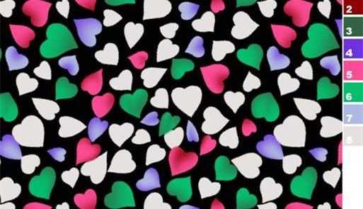 多彩爱心满版印花面料素材,适用于服装印花设计与定制