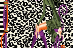 豹纹拼接抽象藤蔓图案面料印花素材，适用于时尚服装印花设计