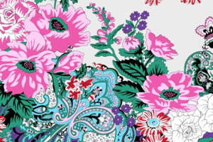 复古花卉与佩斯利纹样结合的服装印花素材，适用于春夏女装面料印花设计