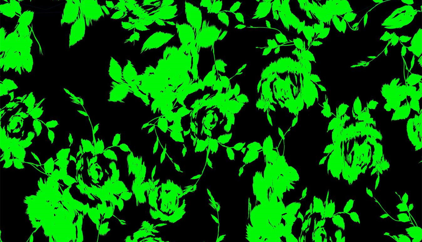 荧光绿玫瑰藤蔓面料印花素材,适用于时尚服装印花设计