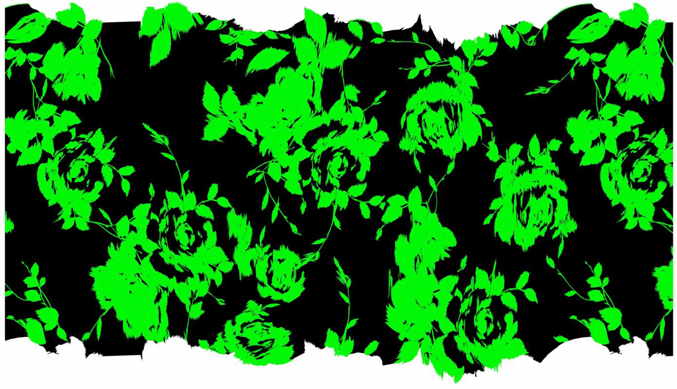 高对比荧光绿玫瑰藤蔓面料印花素材,适用于服装印花设计