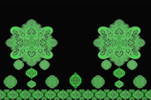 绿色佩斯利对称花型面料印花素材，适用于服装印花设计