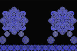 蓝色佩斯利对称花型面料印花素材，适用于高端服装印花设计