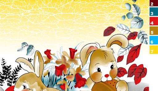 可爱卡通兔子花卉图案面料印花素材,适用于儿童服装印花设计