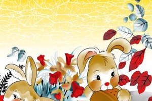 可爱卡通兔子花卉图案面料印花素材，适用于儿童服装印花设计