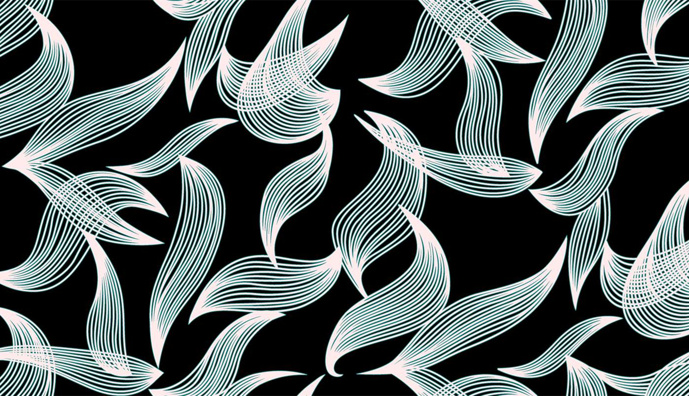 简约线条风面料印花素材,适用于服装印花设计的抽象叶形图案