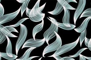 简约线条风面料印花素材，适用于服装印花设计的抽象叶形图案