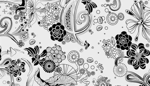 黑白手绘风面料印花素材,适用于服装印花设计的原创花型图案