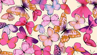 柔美蝴蝶群舞图案面料印花素材,适用于女装与童装服装印花设计