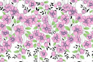 柔美粉紫花卉面料印花素材，适用于春夏服装印花设计