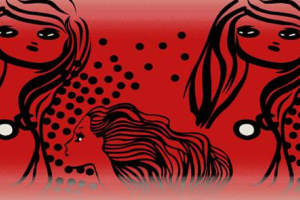 红黑撞色插画风面料印花素材，适用于服装印花设计