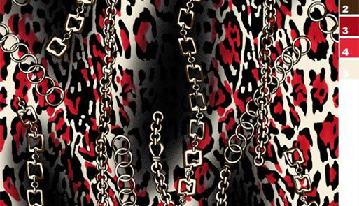 红黑豹纹叠加金属链条图案的服装印花素材高清图