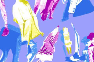 抽象撞色人物剪影面料印花素材，适用于潮流服装印花设计