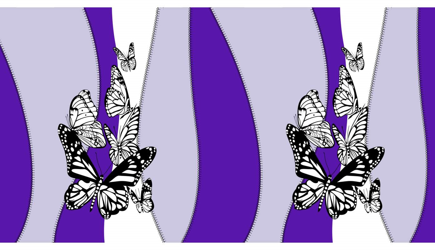 紫色波浪拉链蝴蝶群服装印花素材,高对比黑白线条面料印花设计