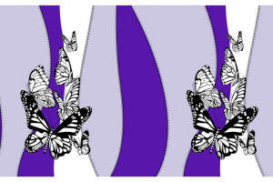 紫色波浪拉链蝴蝶群服装印花素材，高对比黑白线条面料印花设计