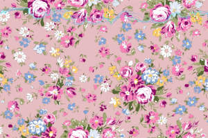 柔粉底色复古花卉面料印花素材，适用于女装衬衫与连衣裙服装印花设计