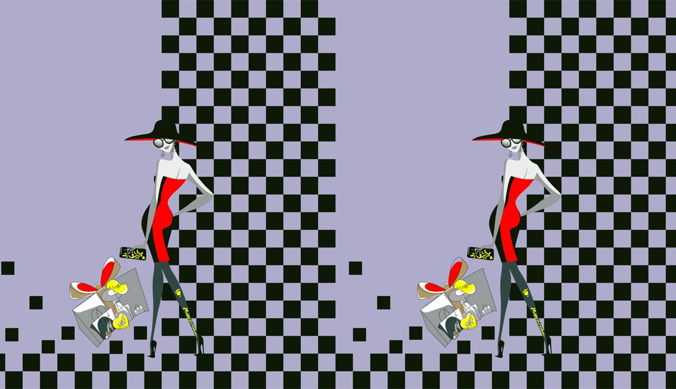 复古摩登女郎风格面料印花素材,适用于服装印花设计