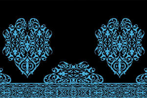 经典蓝黑对比面料印花素材，适用于服装印花设计的对称巴洛克花型