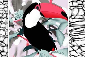 热带巨嘴鸟主题面料印花素材，适用于服装印花设计与数码印染