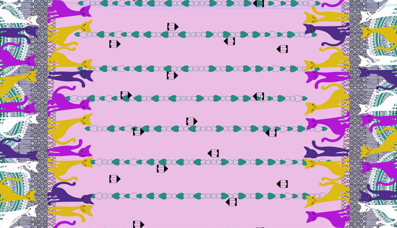 可爱猫咪主题面料印花素材,适用于儿童服装印花设计