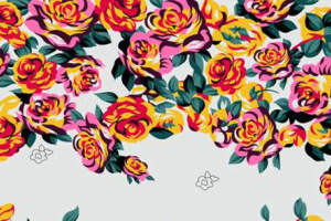 复古玫瑰花卉面料印花素材，适用于服装印花设计与数码印染