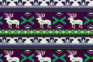 北欧风驯鹿几何图案面料印花素材，适用于秋冬服装印花设计