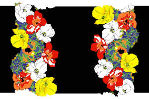 高对比度手绘风花卉面料印花素材，适用于服装印花设计