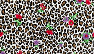 豹纹底花卉点缀面料印花素材,适用于时尚服装印花设计
