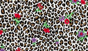 豹纹底花卉点缀面料印花素材，适用于时尚服装印花设计