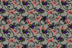 复古链条蝴蝶结花卉面料印花素材，适用于服装印花设计