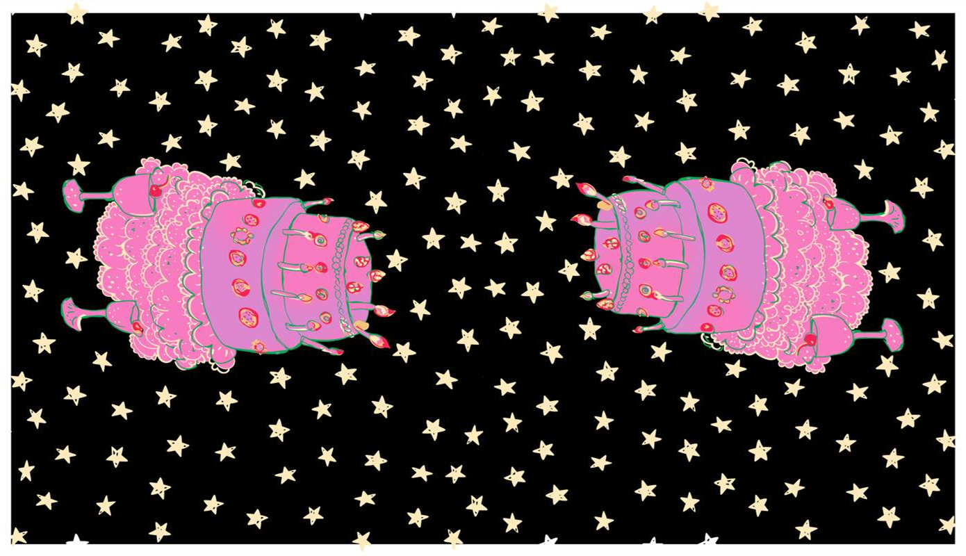 梦幻蛋糕星空图案面料印花素材,适用于服装印花设计